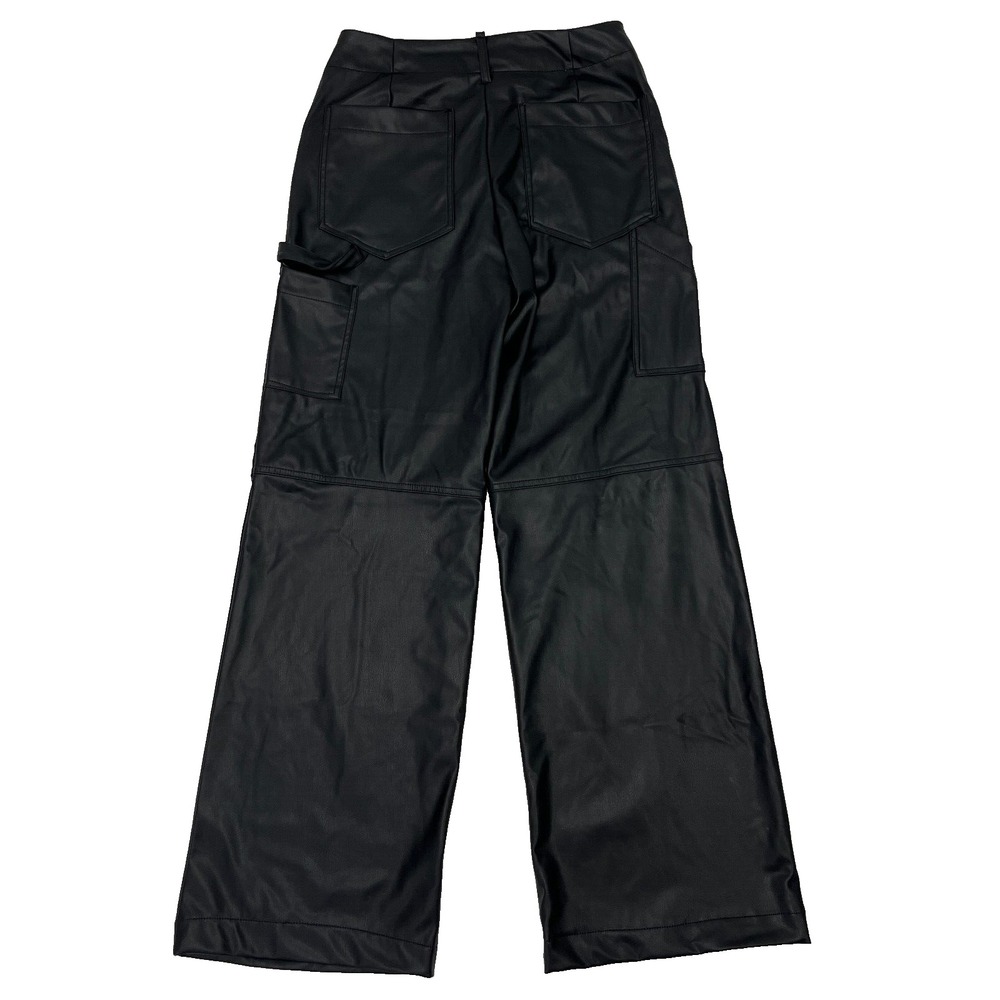 ZARA Black Carpenter Cargo Faux Leather Pants Vegan Straight Leg Size Small - Picture 6 of 15